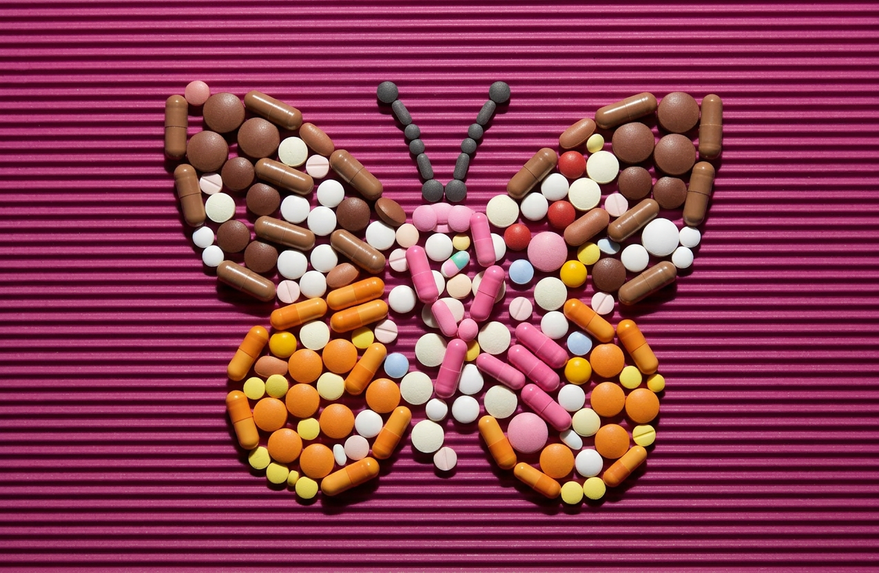 a butterfly made of pills